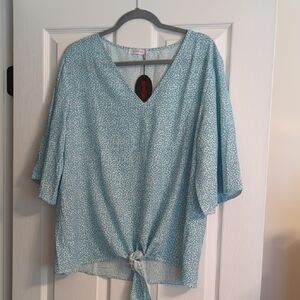 Women's Blue Tie-Front Blouse